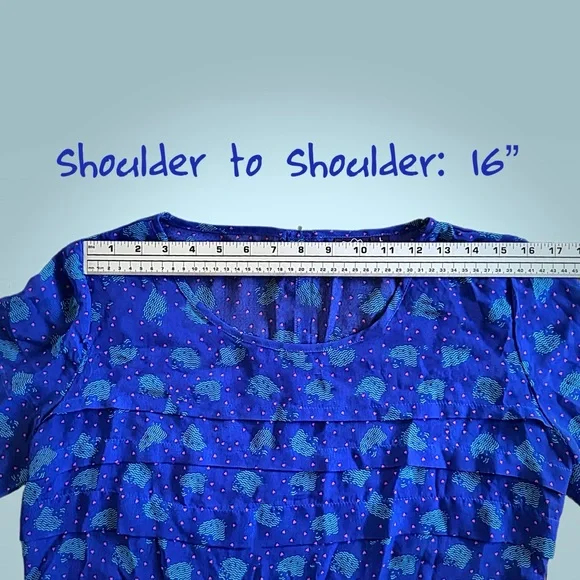 Hello Kitty Sheer Cobalt Blue Ruffle Blouse Women's L, Fits Like M, Pink‎ Hearts - Picture 8 of 10